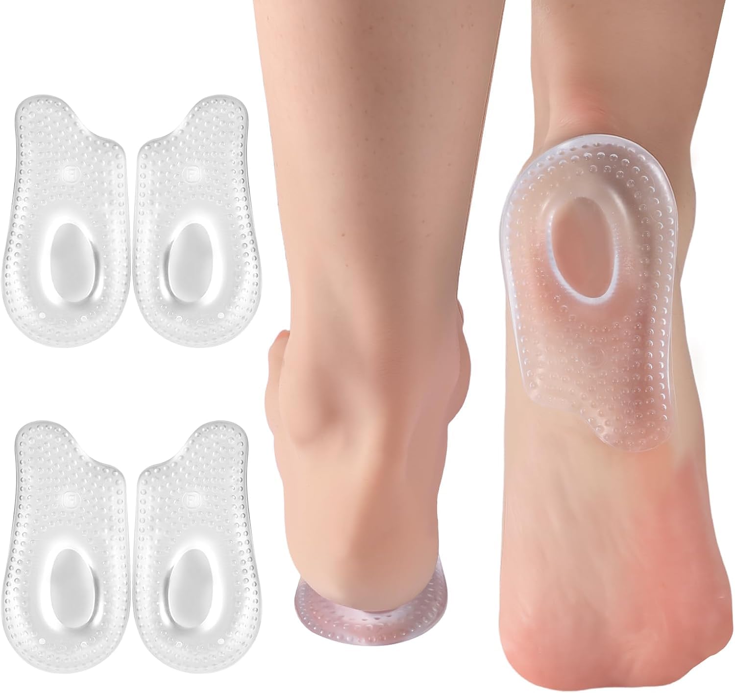 2Pairs Silicone Gel Heel Pad for Women, Silicone Heel Pad for Plantar Fasciitis, Heel Spur Pain Relief, Standing Comfort Support, Transparent Concave Design Heel Pads, Two Pairs Included-image-46