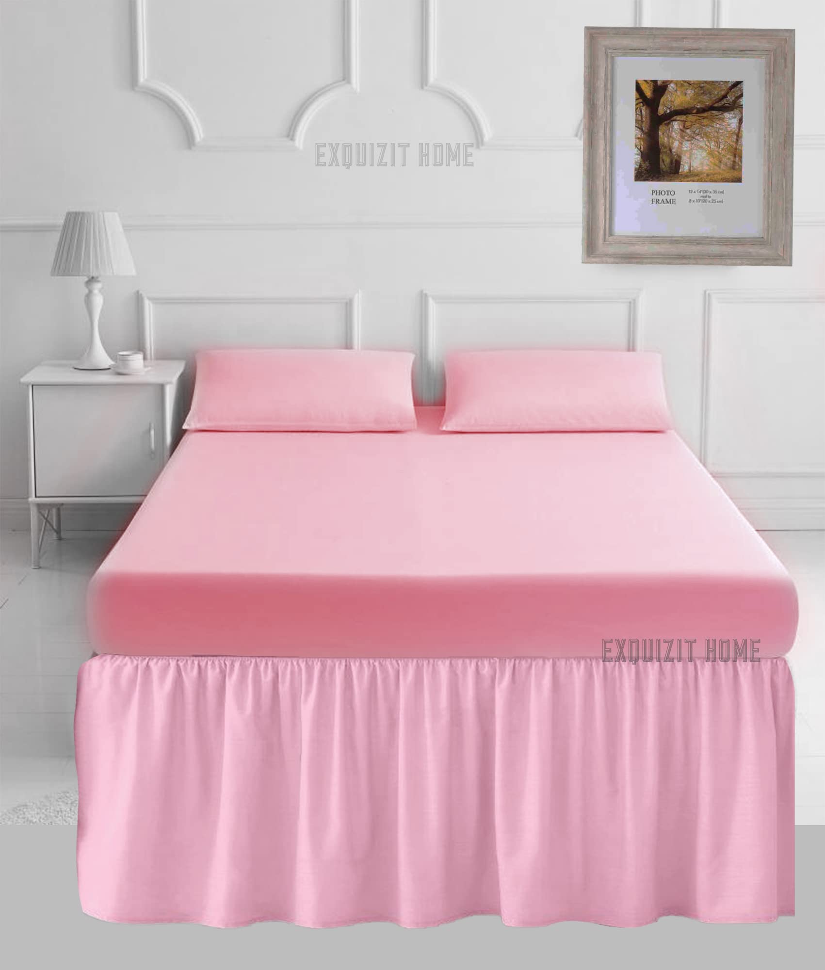 EXQUIZIT HOMEยฎ 16" Extra Deep Valance Sheet โ 40cm Frilled Drop Polycotton Percale Base Valance, Plain Dyed Easy Care Bed Skirt (Superking, Pink) โ image 1