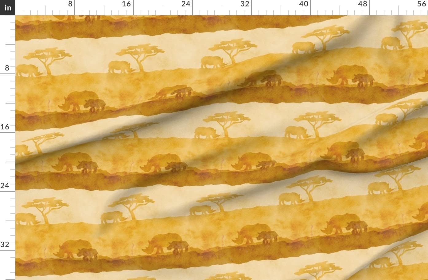 Spoonflower Fabric - Rhino Yellow Gold Animals Sand Warm Africa Printed on Organic Cotton Sateen Fabric by The Yard - Sewing Quilting Apparel Home Decor