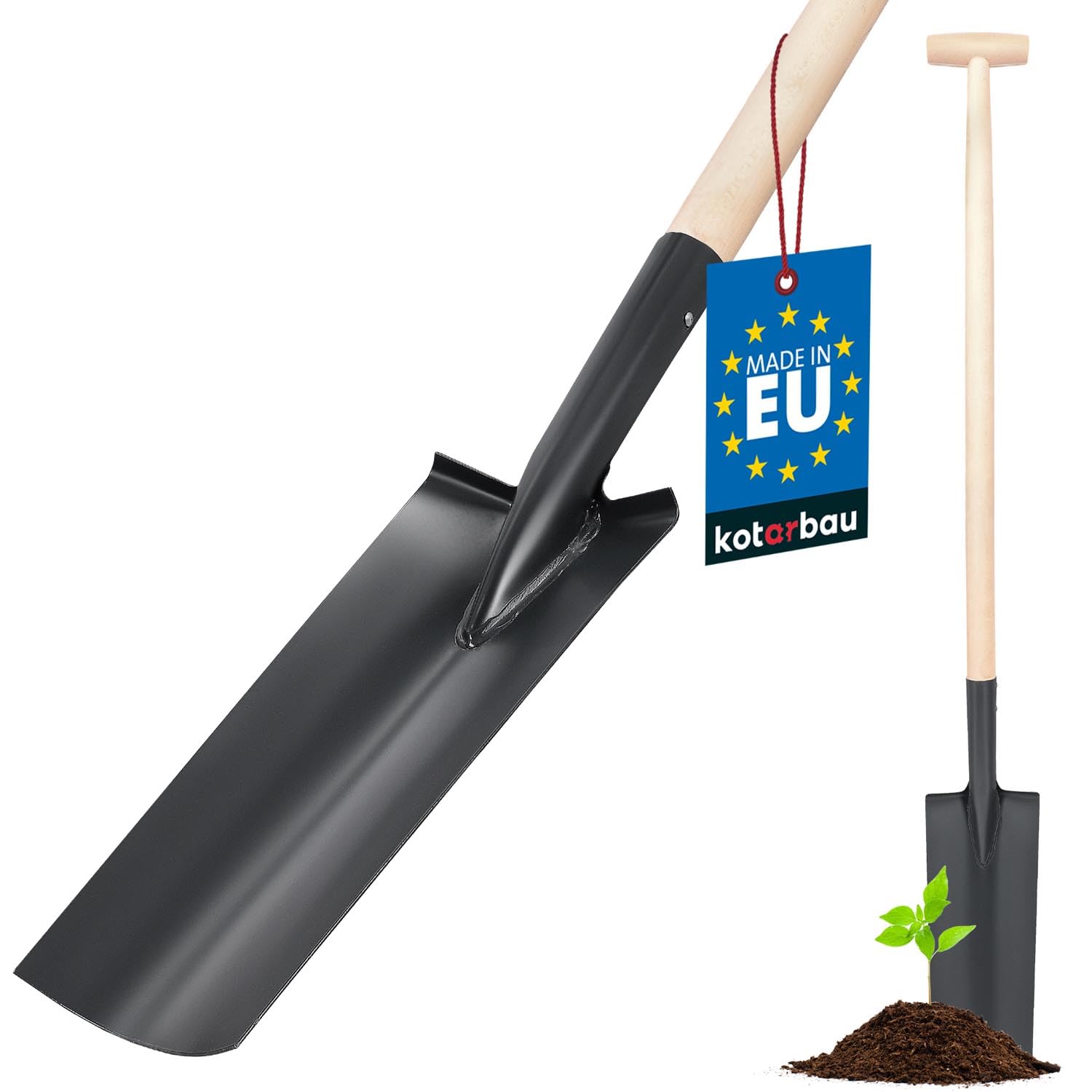 KOTARBAU® Vanga di drenaggio 380 x 147 mm per manico di 38 mm diametro lama in acciaio lunga stretta per trapiantare con manico in legno