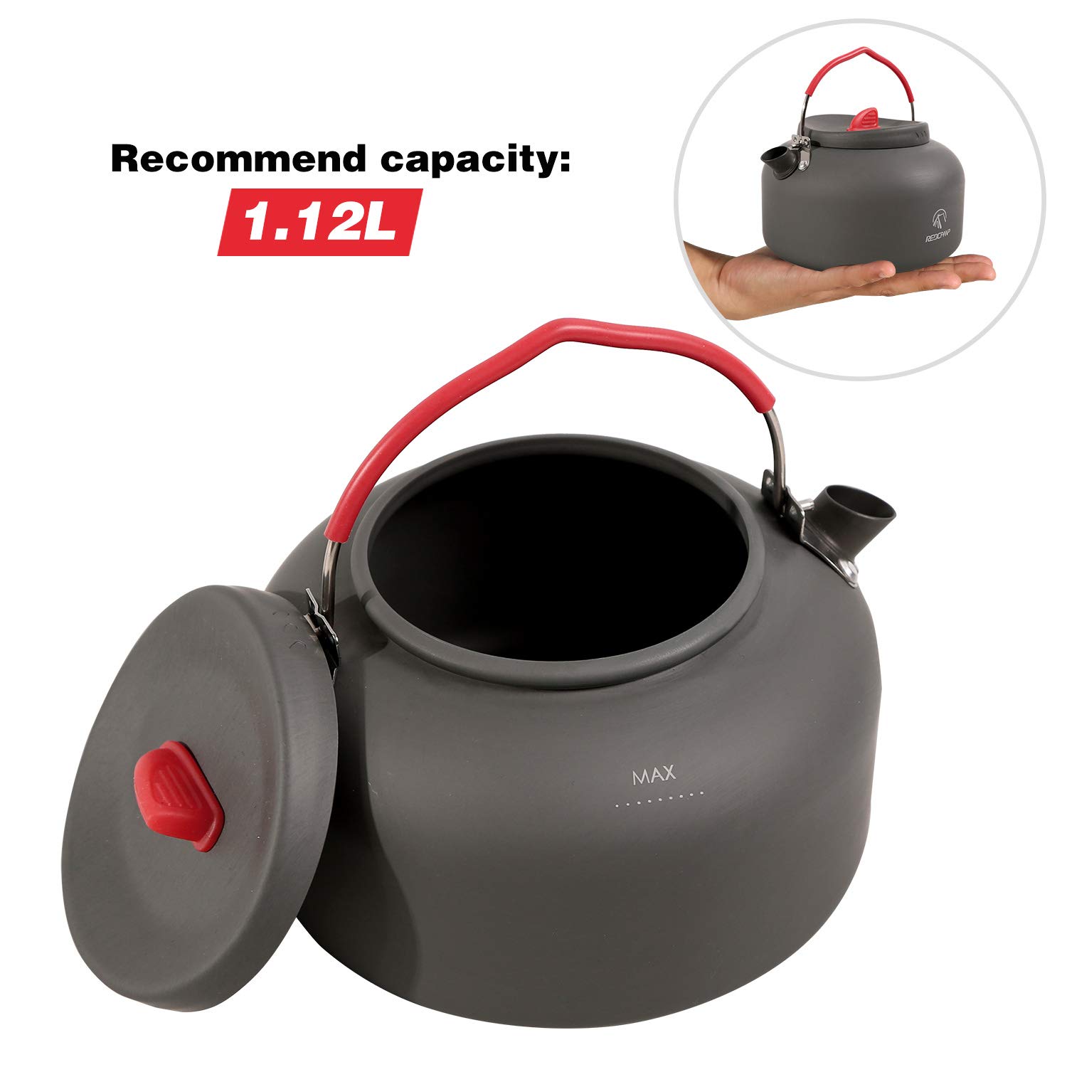 REDCAMP 1.4L Small Camping Kettle, Folding Water Pot with Carrying Bag, Compact Lightweight Tea Kettle for Outdoor Cooking Backpacking Picnic Fishing Boiling