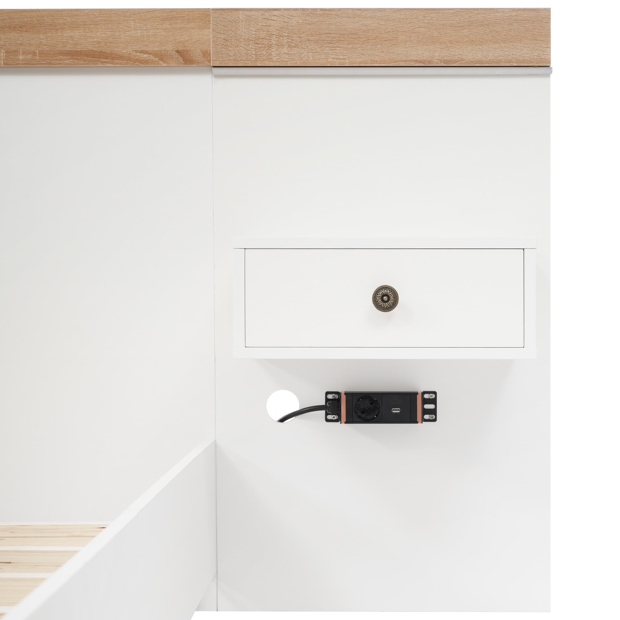 Dolamaní Dormitorio Juego completo 180 x 200 cm, cama doble con 2 mesitas de noche, cama de madera con cabecero y marco de cama, con 2 cajones, blanco (doble*180, con mesita de noche)