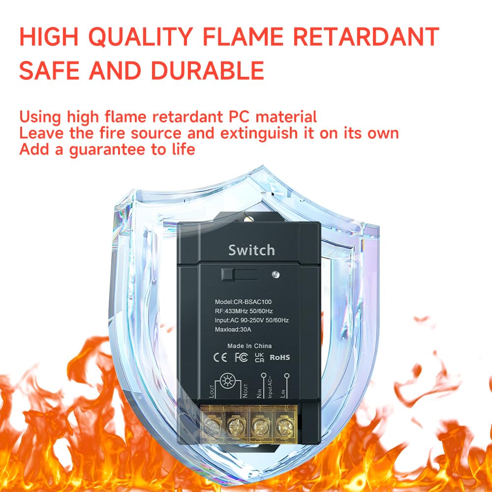 AC 220V 230V 100m 30A Interruptor de iluminación exterior de alta potencia con control remoto inalámbrico, relé inalámbrico para iluminación de bomba de agua (AC100-240V 100m 4V1 Negro)