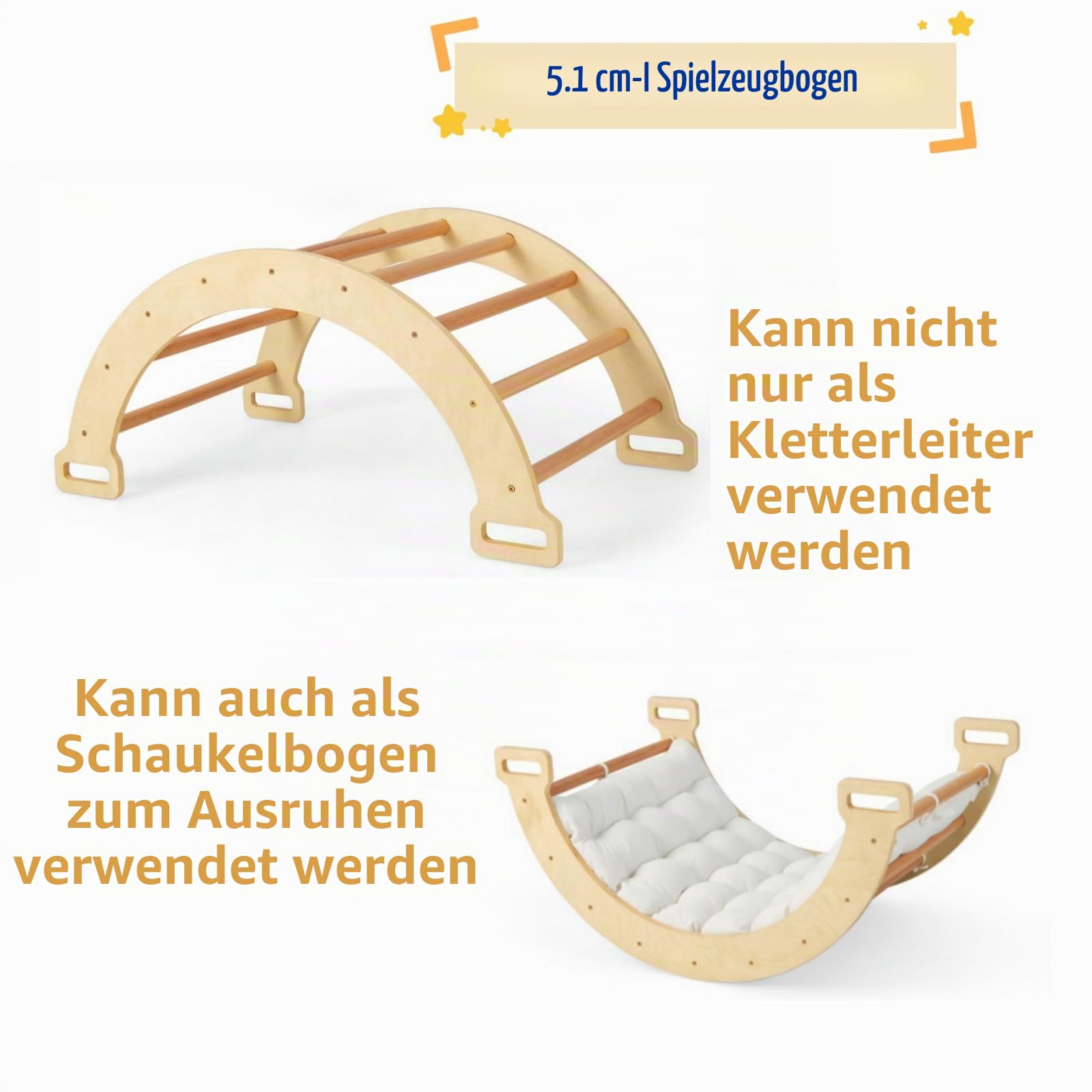 LIFEZEAL Kletterbogen mit Kissen, Kletterdreieck Set aus Holz, Klettergerüst Bogenwippe Indoor, Kletterspielzeug für Kleinkinder ab 3 Jahre
