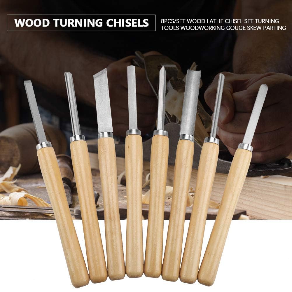 Ensemble de 8 Ciseaux de Tournage sur Bois HSS, Outils de Tour à Bois pour Bois Dur