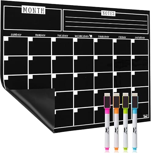 Mr. Pen Calendario magnético de borrado en seco, 14.7 x 11.8 pulgadas, "negro", "calendario magnético para refrigerador con 4 marcadores de borrado
