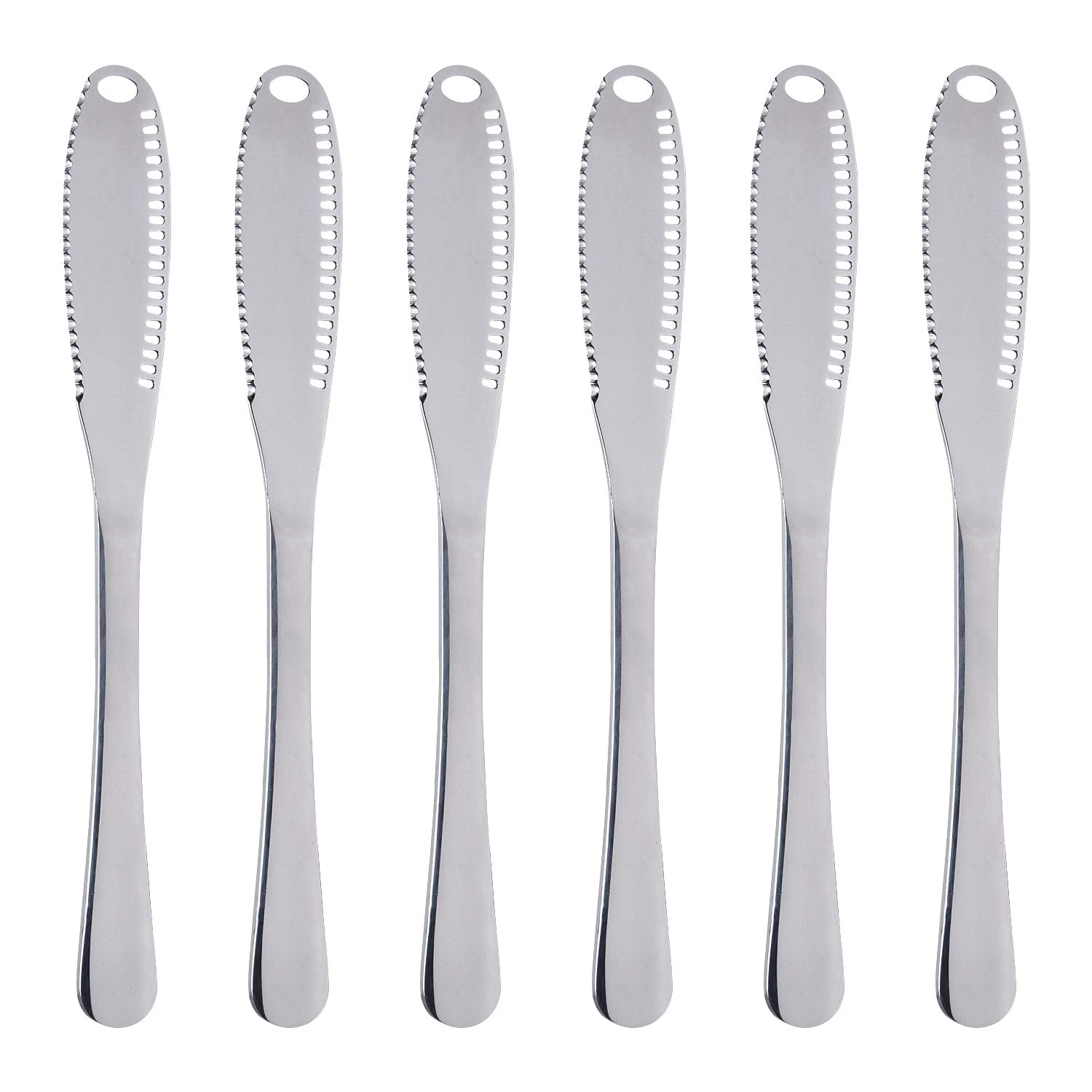 Supkiir Butter Knife, 6 Pack Stainless Steel Butter Spreader 3in1 Multi-Function Butter Curler & Spreader with Serrated Edge for Butter Cheese Bread Jam
