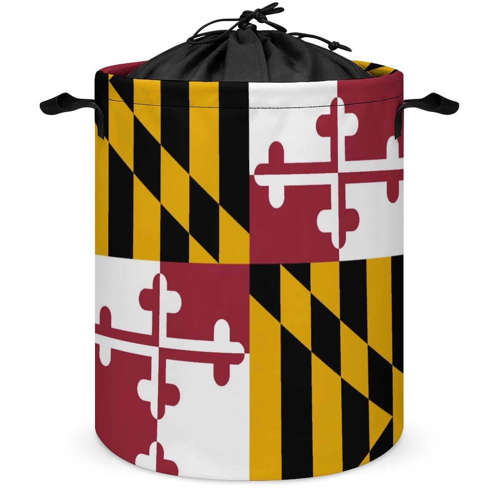 Qjjinxior Drawstring Laundry Hamper, Flag of Maryland Laundry Basket, Washing Basket with Handle