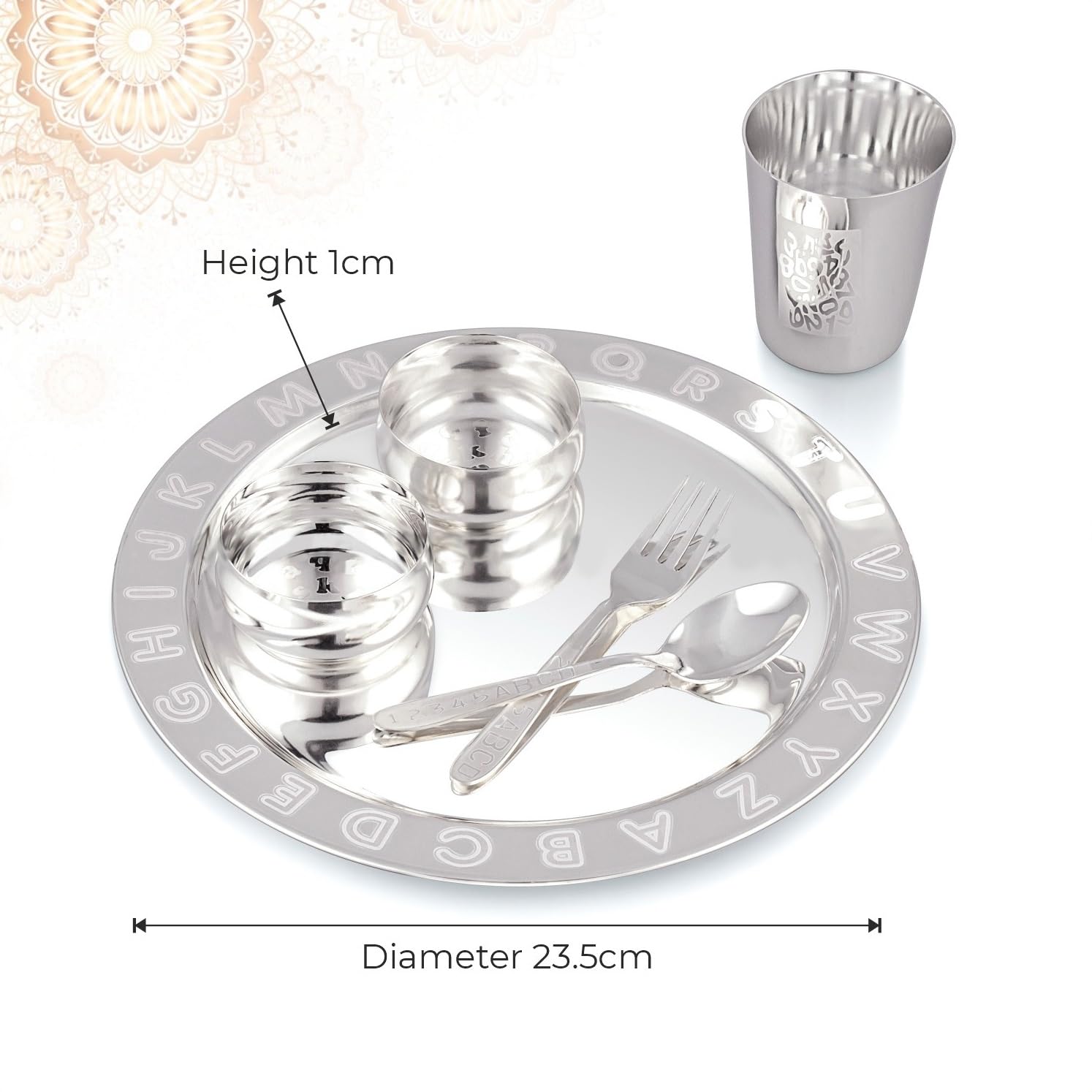 BENGALEN Service de table plaqué argent avec boîte cadeau ondulée pour cérémonie du riz pour bébé Annaprashan Sanskar Cadeaux pour garçons et filles