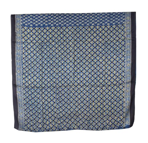 Image of Ethnics of Kutch Womenss Ajrakh Modal Silk Natural Dye Hand Block Print Saree with Blouse Piece - 5.5 Mtr Length (Indigo 03601B)
