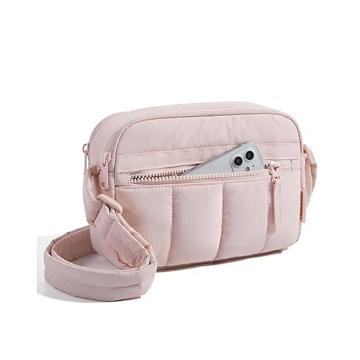 BAGSMART Cross Body Purse, Mini Crossbody Bags for Women Travel Purse, Puffy Shoulder Handbag Wallet with RFID Blocking Slots, Baby Pink-small
