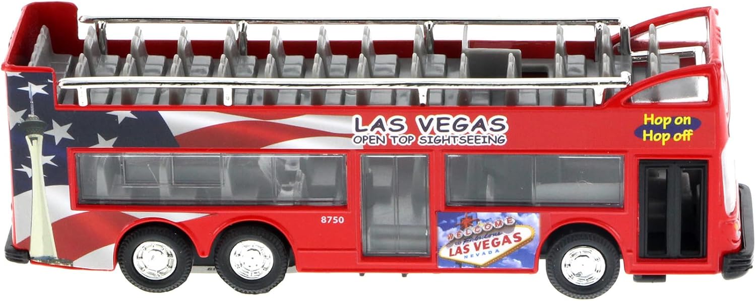 Box of 12 Diecast Model Cars - Las Vegas Double Decker Sightseeing Bus Open Top, Red, 6 in Scale