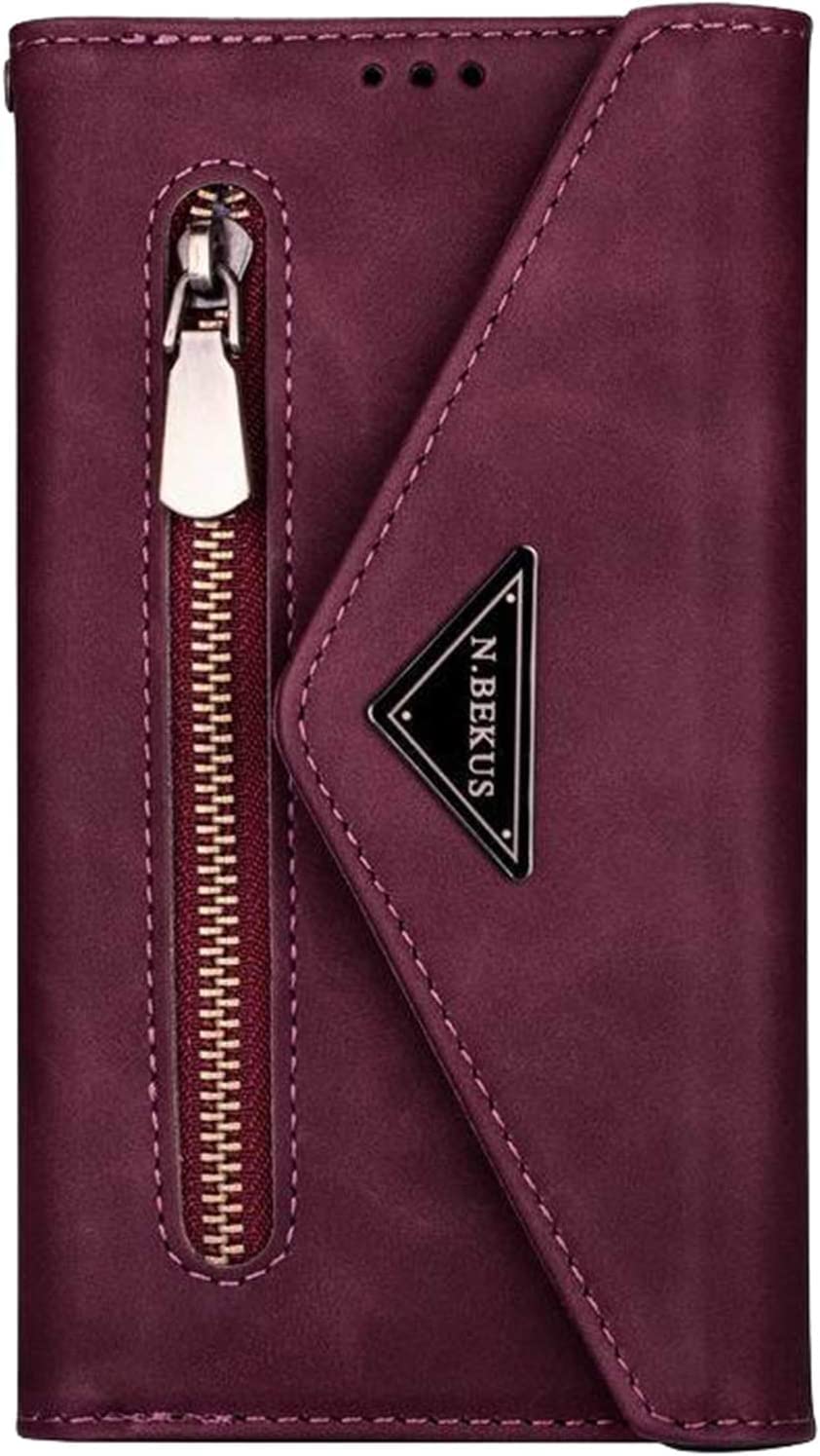 Étui portefeuille iPhone 12 Pro Max rouge antichoc avec porte-carte rabat