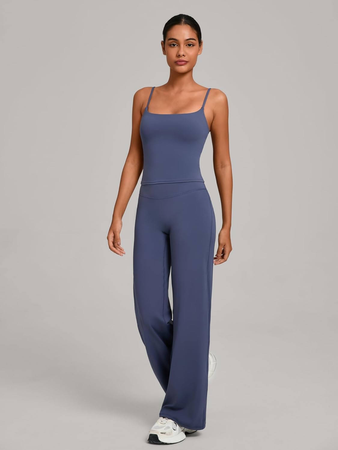 Womens Two Piece Workout Sets Spaghetti Straps Crop Top Matching Straight Leg Pants Gym Yoga Pilates Outfits