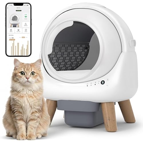 Automatic Litter Box, Self Cleaning Litter Box for Multiple Cats with App Control, Dual Safety Protection, Odor-Free Waste Disposal, Includes Trash Bags, White