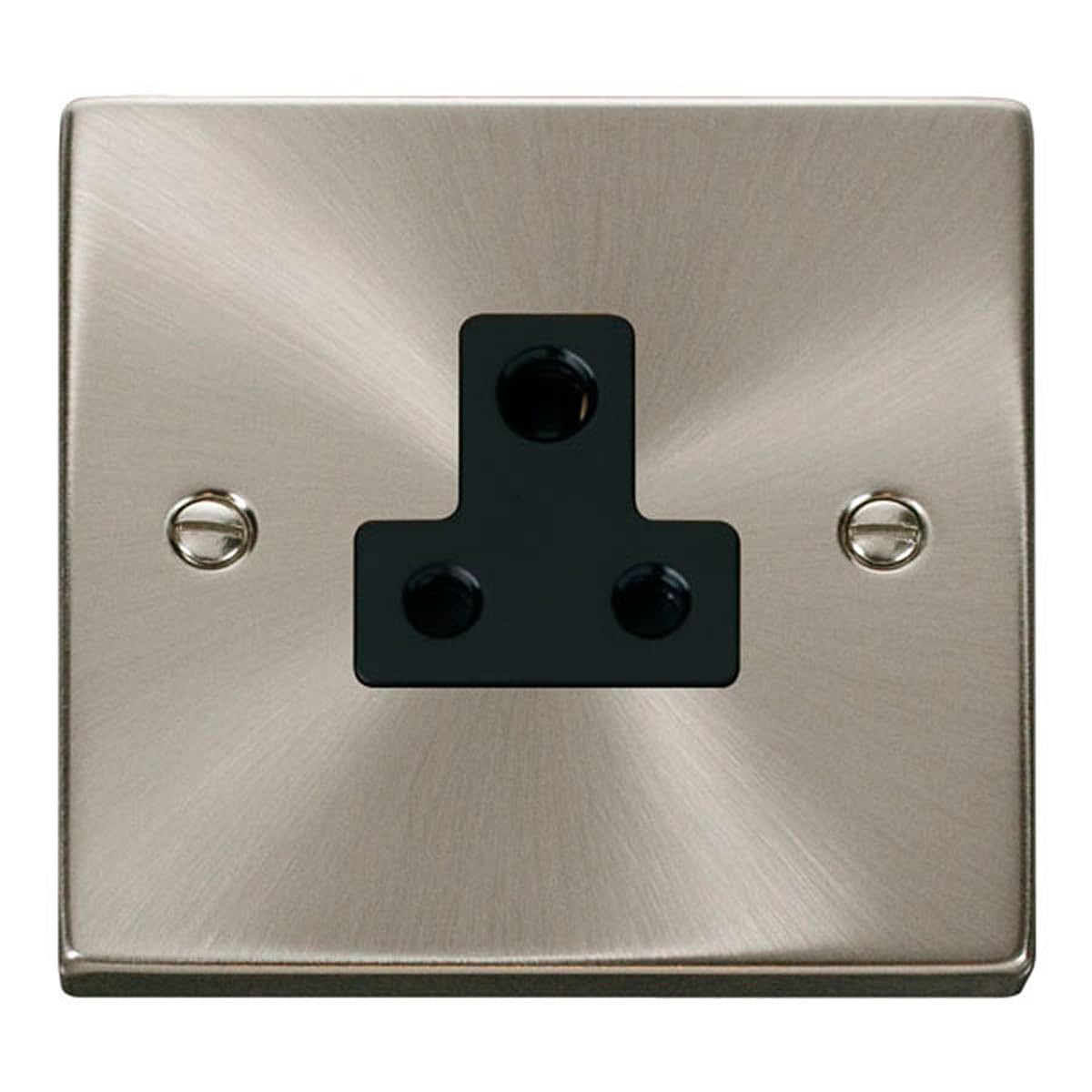 Click Satin Chrome Satin - Brushed Chrome 1 Gang 5A Round Pin Socket - Black Insert