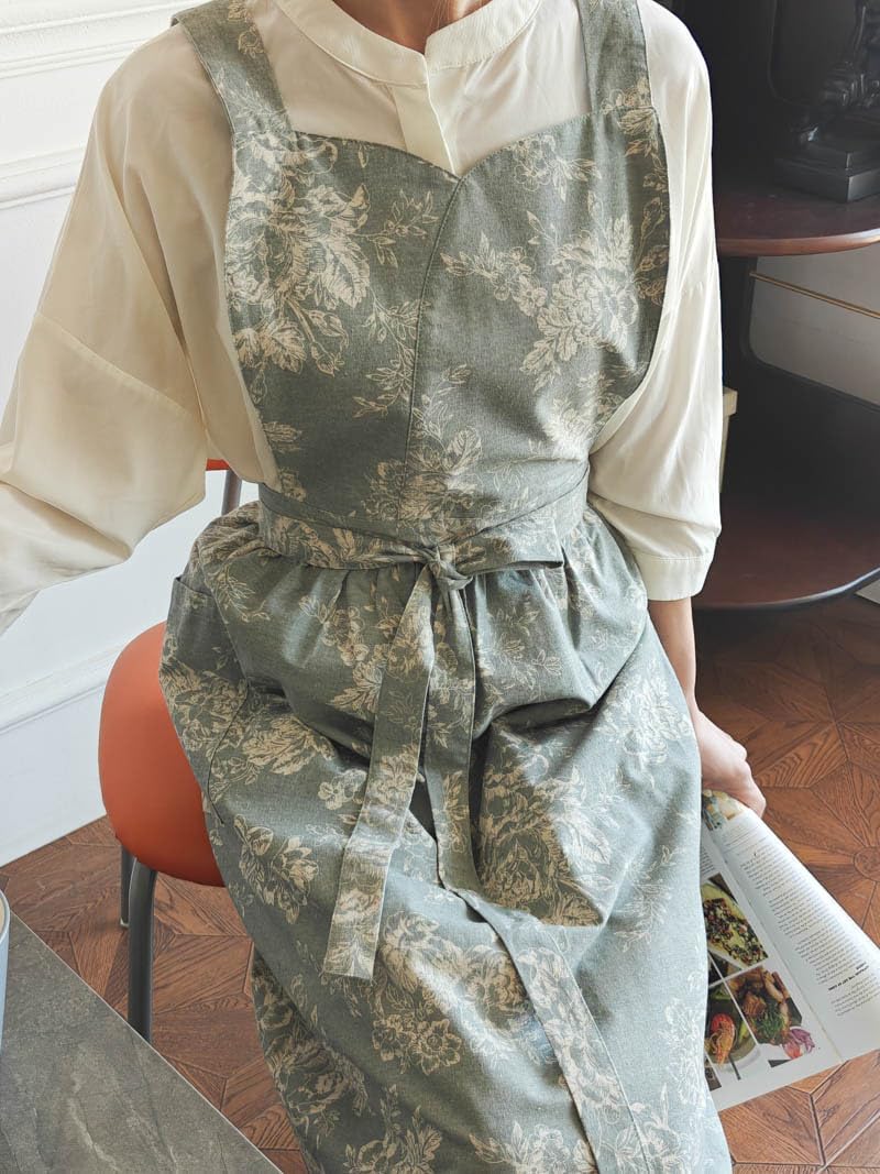 Adult Kitchen Apron Cooking Baking Garden Chef Apron with Pocket Floral Cotton Waterproof Adjustable Apron image 4