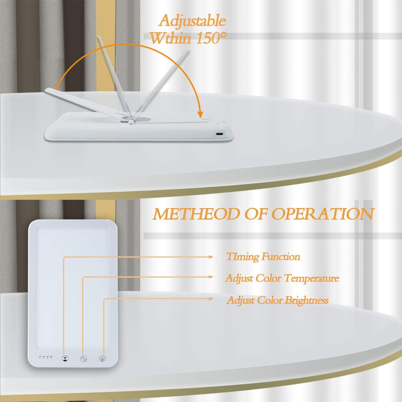 Light Therapy Lamp, Ultra-Thin UV-Free 10000 Lux Therapy Light, Touch Control with 3 Color Temperature, 5 Adjustable Brightness Levels, 4 Timer Function,Memory Function,150° Rotatable Stand (White) : Health & Household