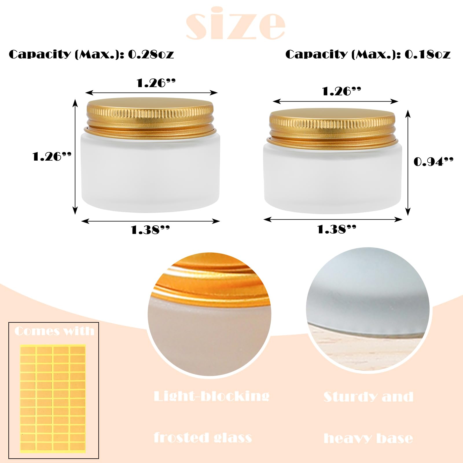 24 Stück 5 ml Milchglasdosen mit goldenen Deckeln, kleine leere Reise-Lotionbehälter mit Innenfutter, luftdichter Kosmetikhalter mit Etiketten für