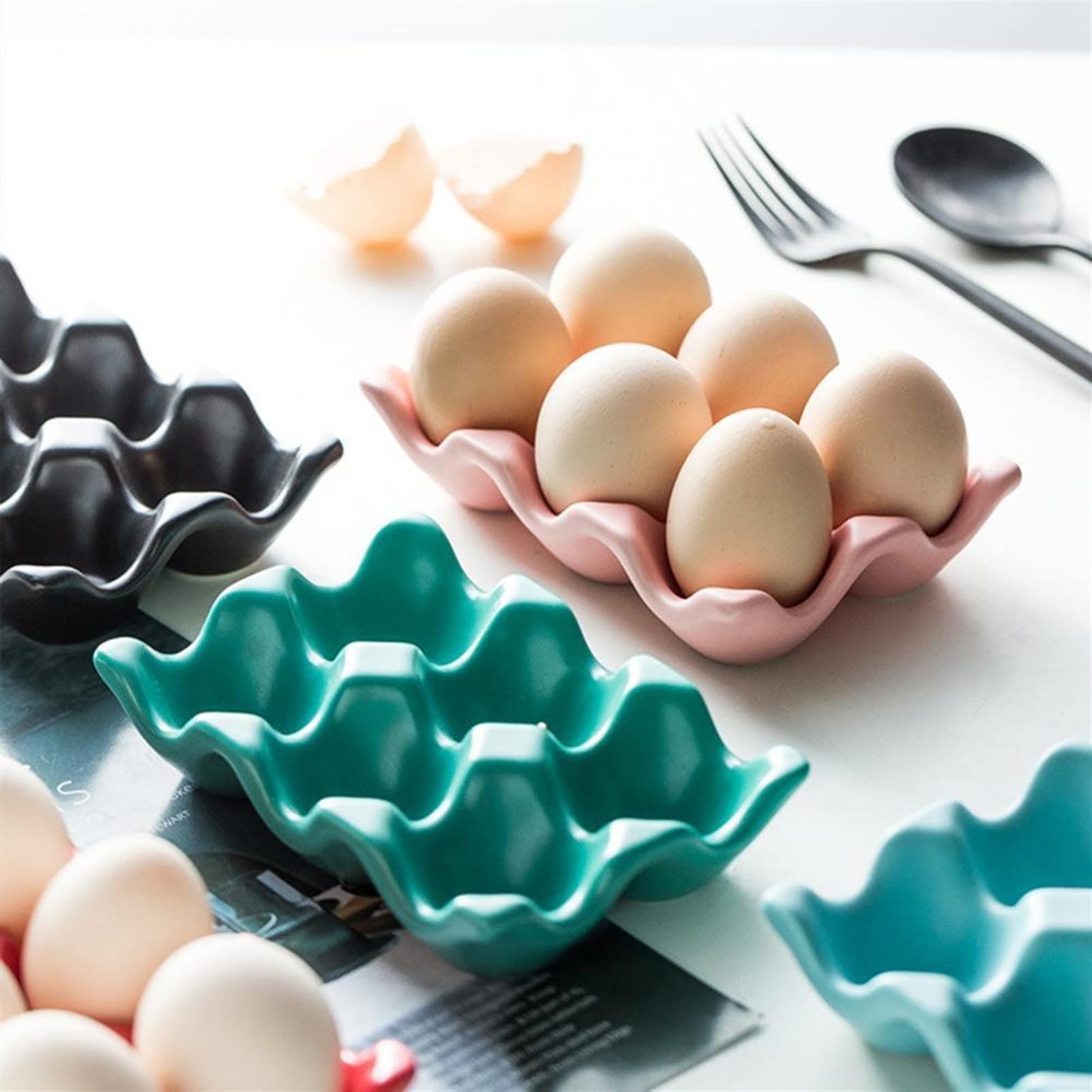 Bandejas para Servir Almacenamiento de Huevos Útil Portahuevos de cerámica Que Ahorra Espacio Fácil de Limpiar Portahuevos Rectángulo Rectángulo Útil Bandeja para Huevos (Rojo)