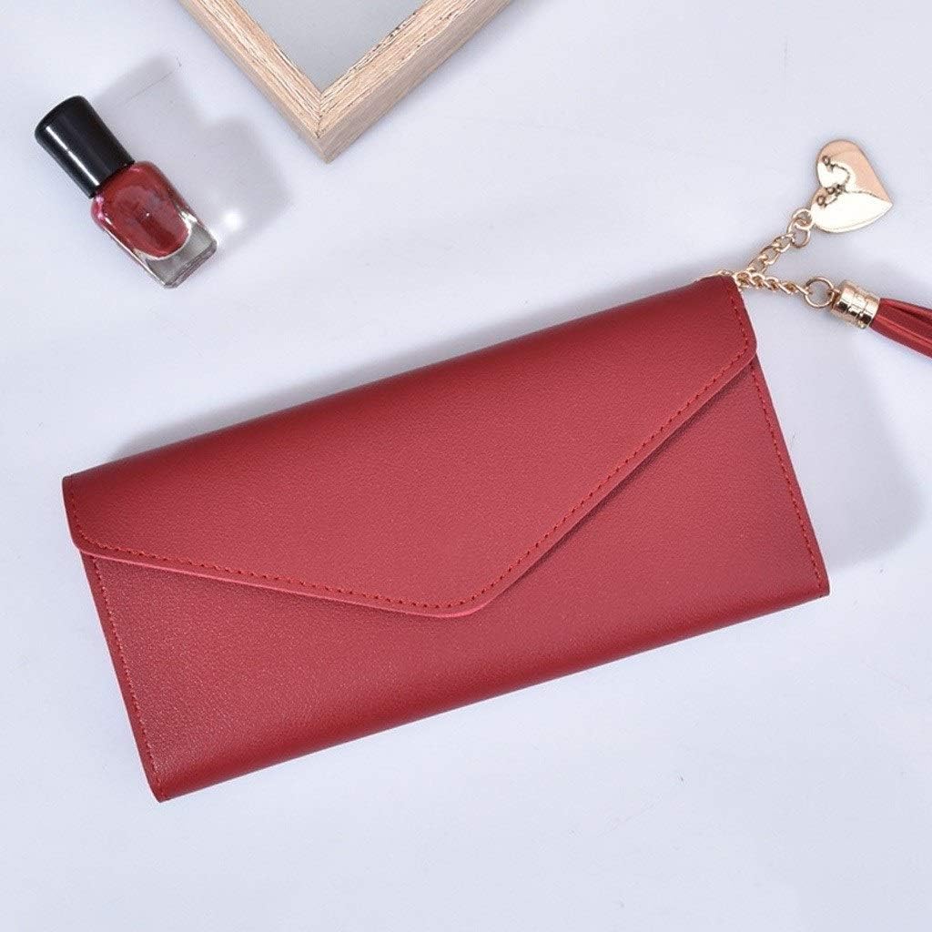 FMURY Women's PU Leather Long, Multi-Slots Wallet, with Tassel Pendant Card Holders(E)