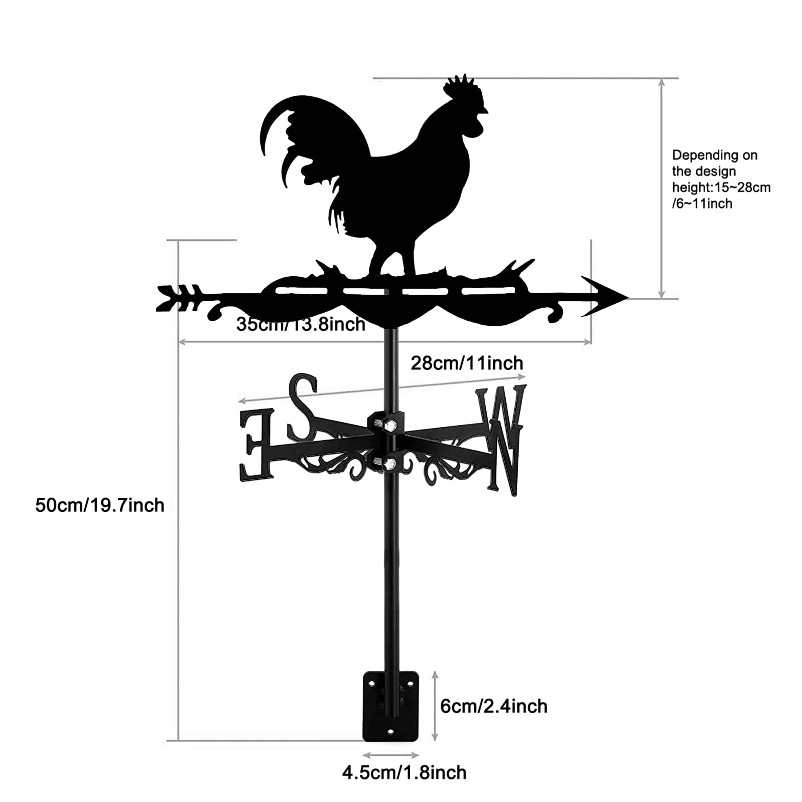 Girouette en métal en Forme de Coq, avec Fixation sur Le Toit, pour Jardin, tonnelle ou Cour de Ferme.
