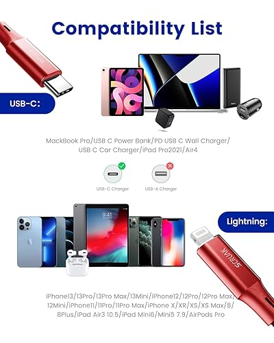 Miniatura 6 de SCRUAK Cable de carga extra largo para iPhone de 16 pies, certificado MFi Cable USB C a Lightning de 16 pies, cable de carga rápida de nailon