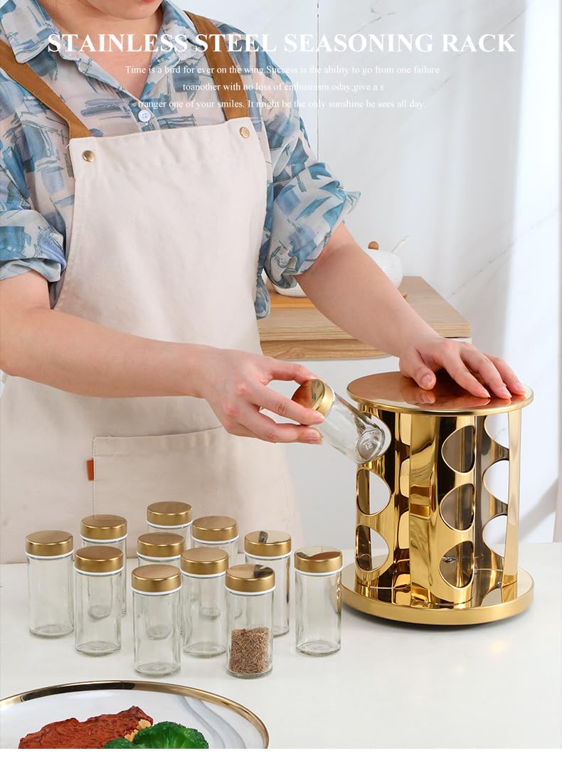 Organizador giratorio para especias de 12 tarros, acero inoxidable y sin plomo, almacenamiento eficiente en la encimera para una cocina ordenada, torre de especias negra para un fácil acceso