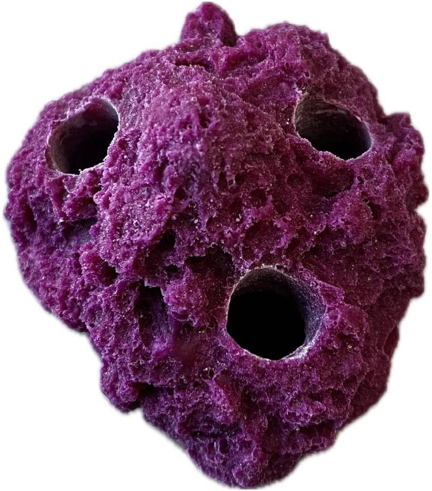 3 Hole Sandbed Coral Frag Rack/Rock for Live Coral Plug Ons for Reef Aquariums (Coralline Purple)