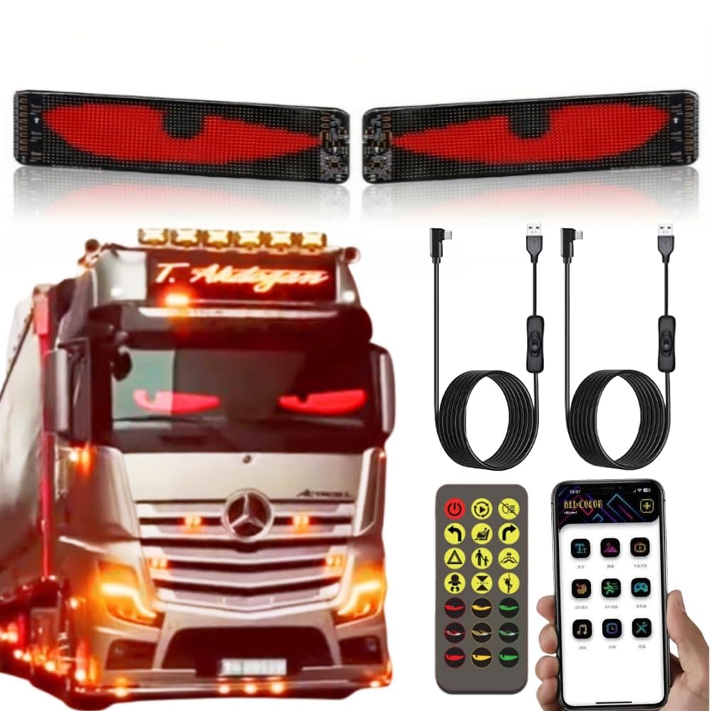 2PCS LED Augen Für lkw, Flex Schild Anzeige Augen Laufschrift Programmierbar, Weicher LED Panel Auto Bunte Teufelsaugen Für Autofenster
