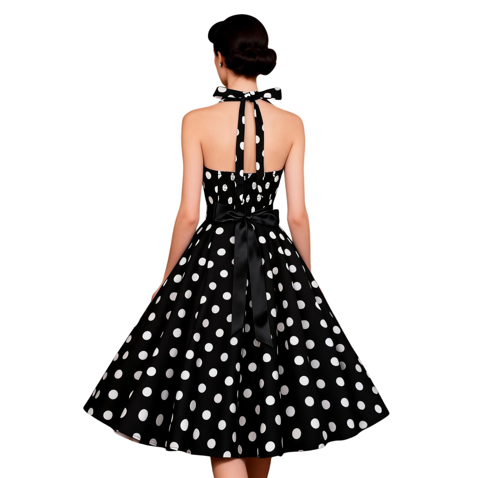 HAPNBCELE Vintage Dress 1950s for Women Tea Party Halter Polka Dots Dresses Picnics Summer Vacation Beach Outfits Slim Fit (Medium - Image 2