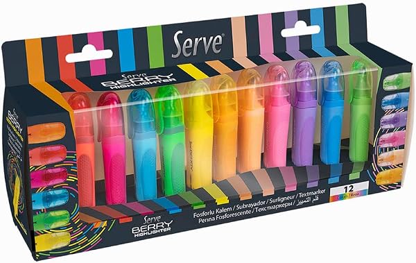 Serve Berry Fosforlu Kalem, 12 Renkli Set