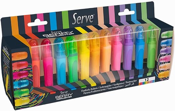 Serve Berry Fosforlu Kalem, 12 Renkli Set