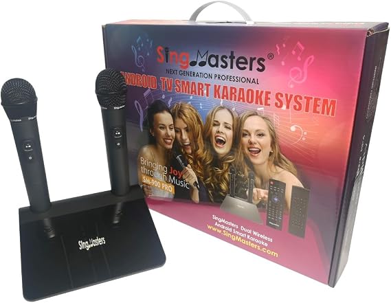 MagicSing SM-900 PRO English Karaoke Machine,13K English Songs,Android TV Smart Karaoke,Dual Wireless Mics,Wi-Fi,YouTube Karaoke Singing,Video Recording,Apps,Playstore