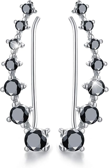 Esberry 18K Gold Plating 925 Sterling Silver CZ Simulated Diamond Ear Crawler Cuff Earrings Climber Jackets Cubic Zirconia Hypoallergenic Earrings for Women and Girls