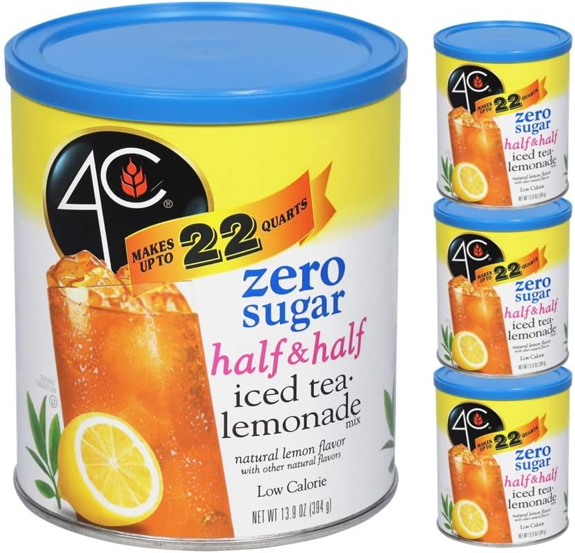 4C Zero Sugar Powdered Drink Mix Cannisters, Zero Sugar Half & Half 3 Pack, 22 Quarts, Family Sized Cannister, Low Calorie, Thirst Quenching Flavors