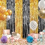 2Pack Black Gold Metallic Tinsel Foil Fringe Curtains, Door Streamers Photo Booth Backdrop for Birthday Party, Tinsel Curtain Backdrop for Wedding Baby Shower Bachelorette Christmas Party Decorations - Image 5