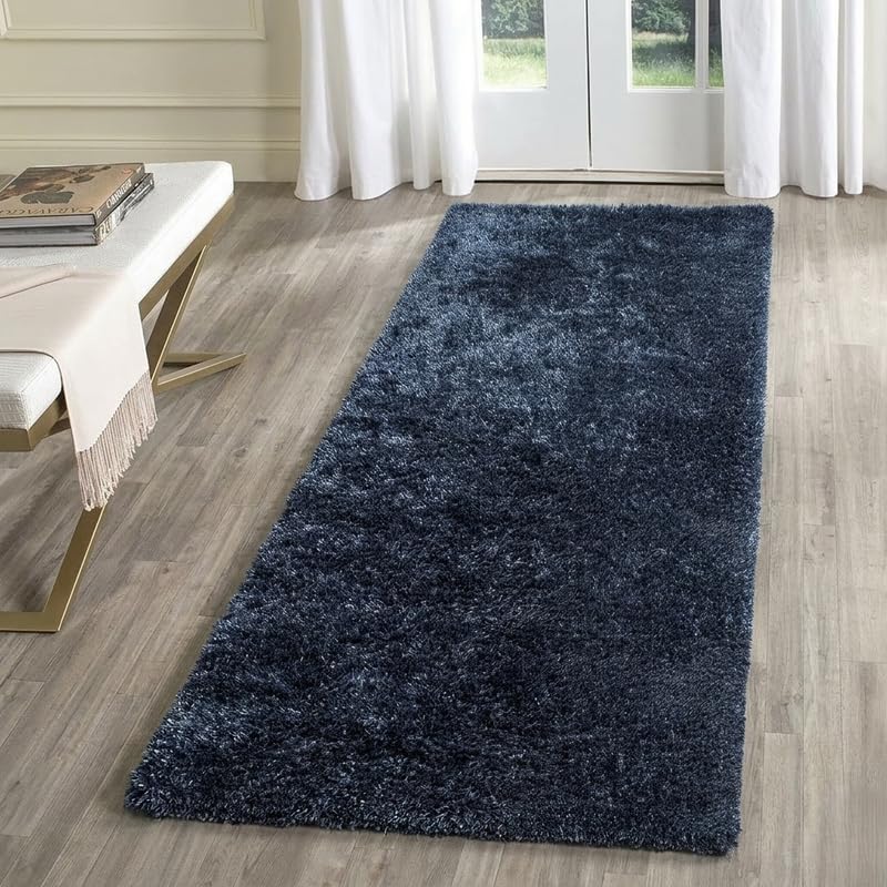 Image of Fluffy Fur Bedside Runner Rug, Carpet for Home, Floor Mat, Bedroom, Kitchen (Blue, 2X5, Microfiber)