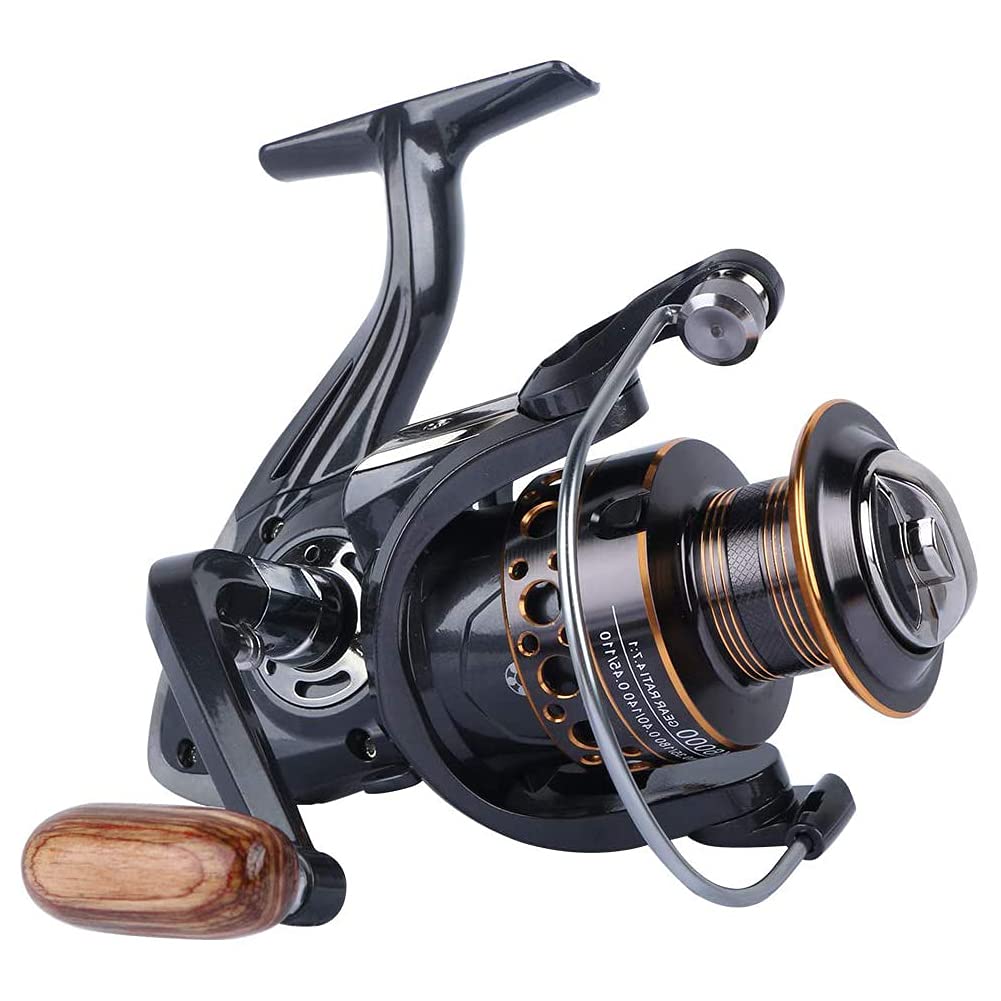 Spinning Reel, Saltwater Fishing Reels with Wooden Handle 13 BB Light Weight 43LB Max Drag, 4.7:1/5.2:1 Gear Ratio Summer/ICE Fishing Beginners Kids Friendly