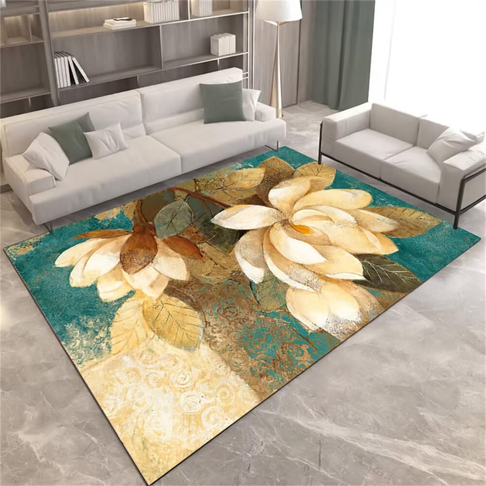 Tapis de couloir 160x230cm marron floral lavable et anti vibration pour salon
