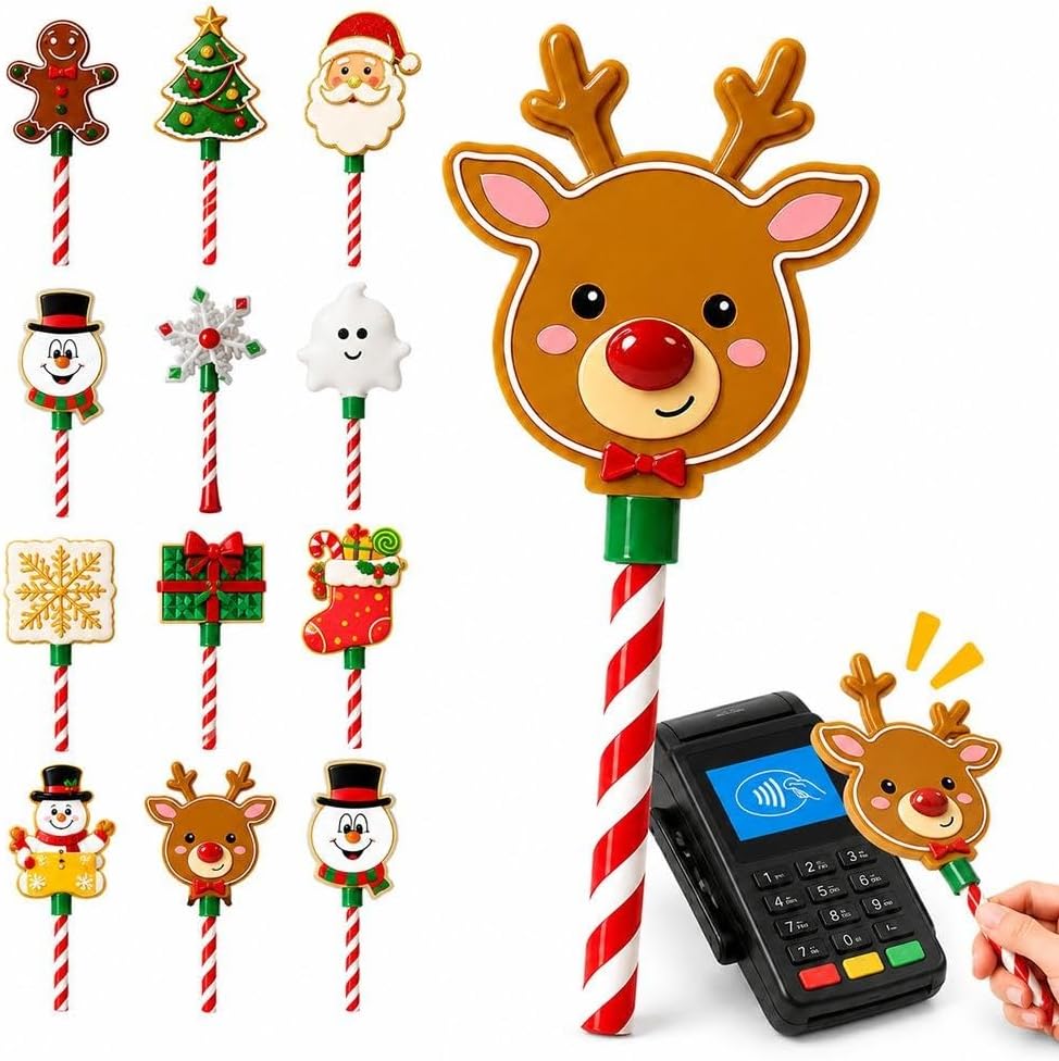 Christmas Credit Card Wand Tap to Pay, Magic Debit Card Payments Gift for Teens Adults Halloween Novelty 3D Printed Candy Cane Handle Festive Handheld Accessory for Retail Stores, Cafes(E)