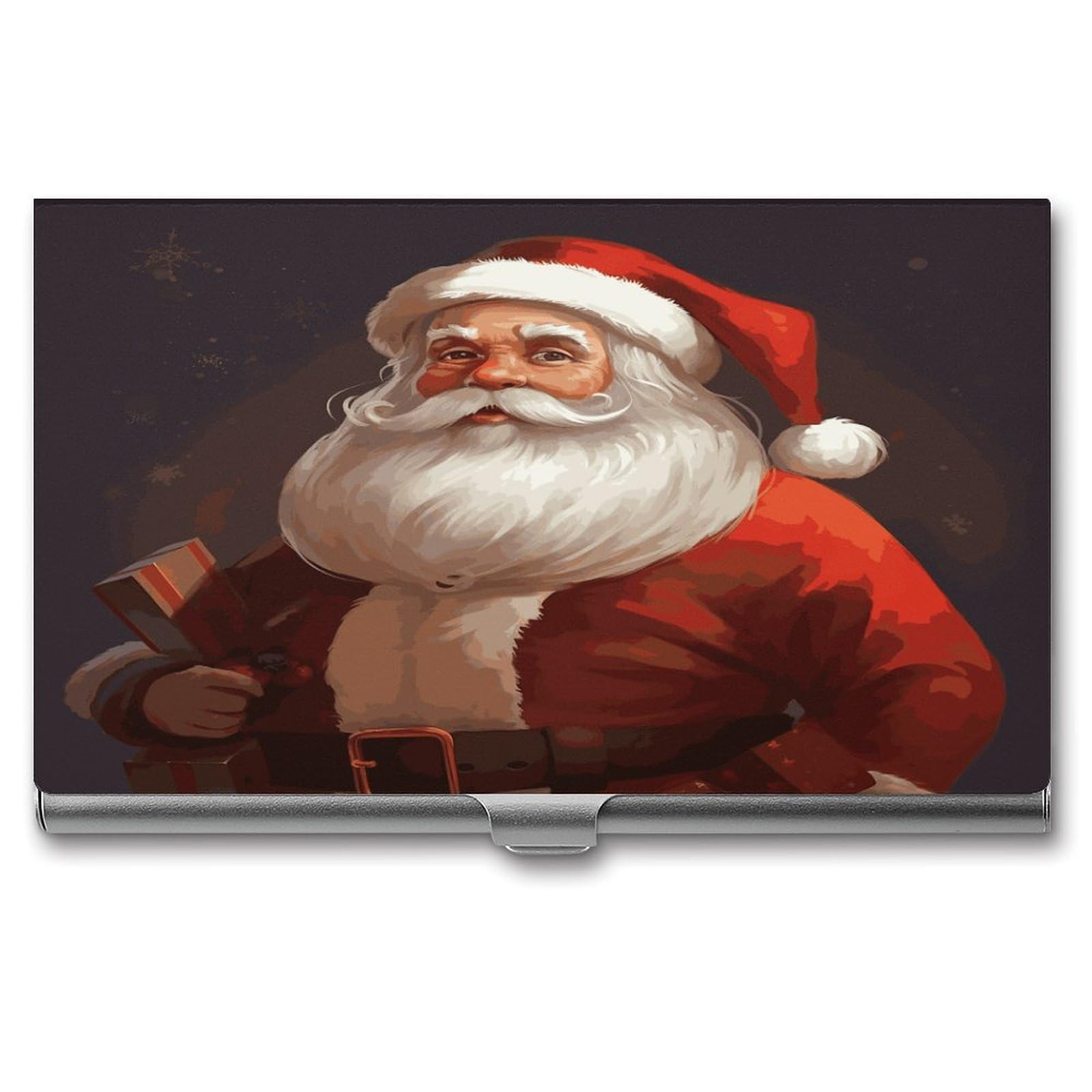 LDGSUPH Santa Claus Business Card Holder Fashion Slim Name Card Holder Minimalist Design Case Metal Card Carrier Personalized Business Card Case with Flip for Men Women