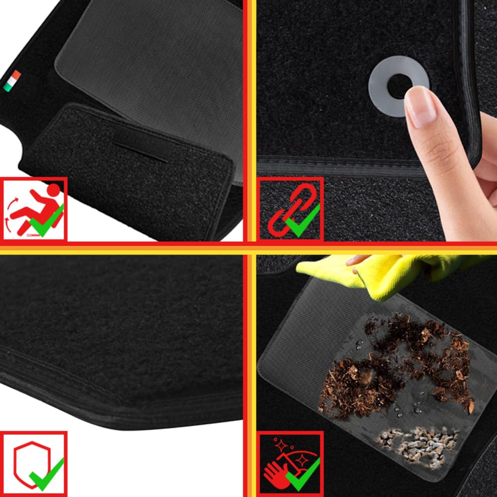 UNION Tappetini su misura realizzati per FIAT 500 GIARDINIERA in moquette di qualita Nero (FTR02)