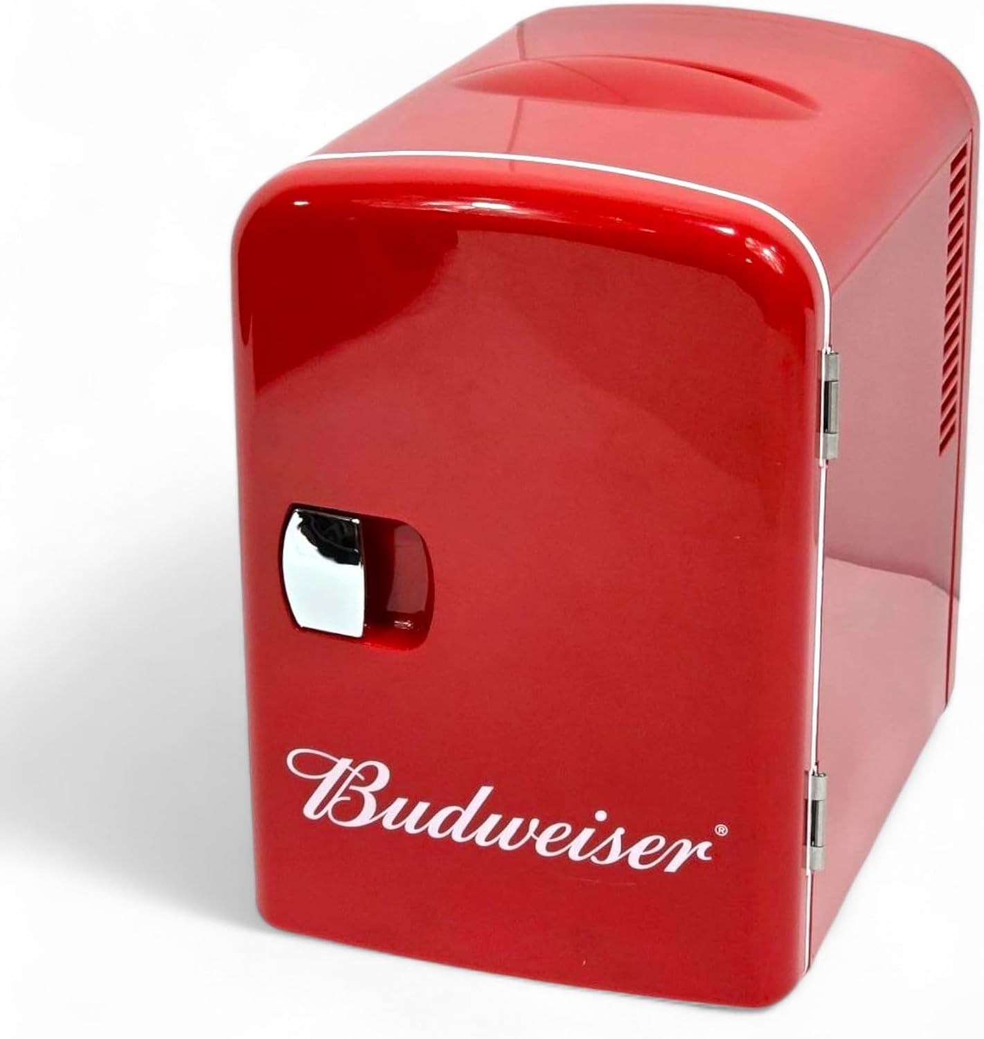 Budweiser Portable Mini Fridge Holds 6 cans or 4 liters Red Color, Dependable thermoelectric cooling, Plugs into a 12V car adapter or home outlet - MIS135BUD (Renewed)