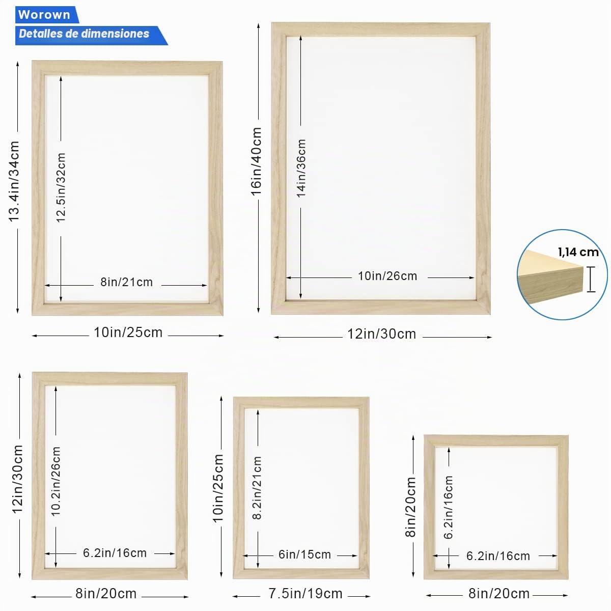 Worown Marcos para Hacer Papel de Madera (5 Tamaños) -Marco para Fabricar Papel para Colegios, Familias y Artesanos