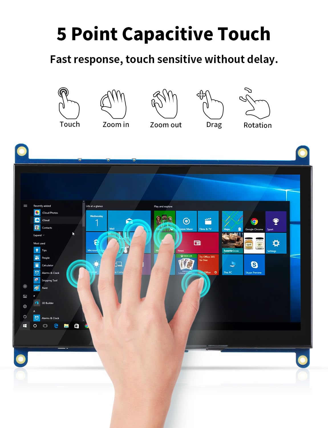 CUQI 7 Pollici Raspberry Pi Touchscreen, Mini Monitor HD IPS 1024x600 per Raspberry Pi 3/4/5, PC, Windows, Fotocamera