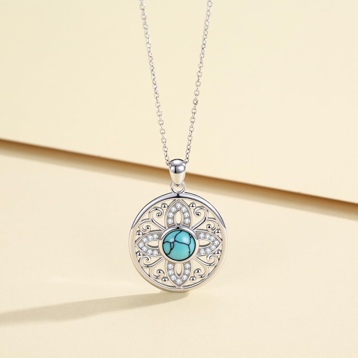 Western Bohemian Necklace 925 Sterling Silver Turquoise Pendant Turquoise Boho Jewelry Gifts for Women Men - Image 2