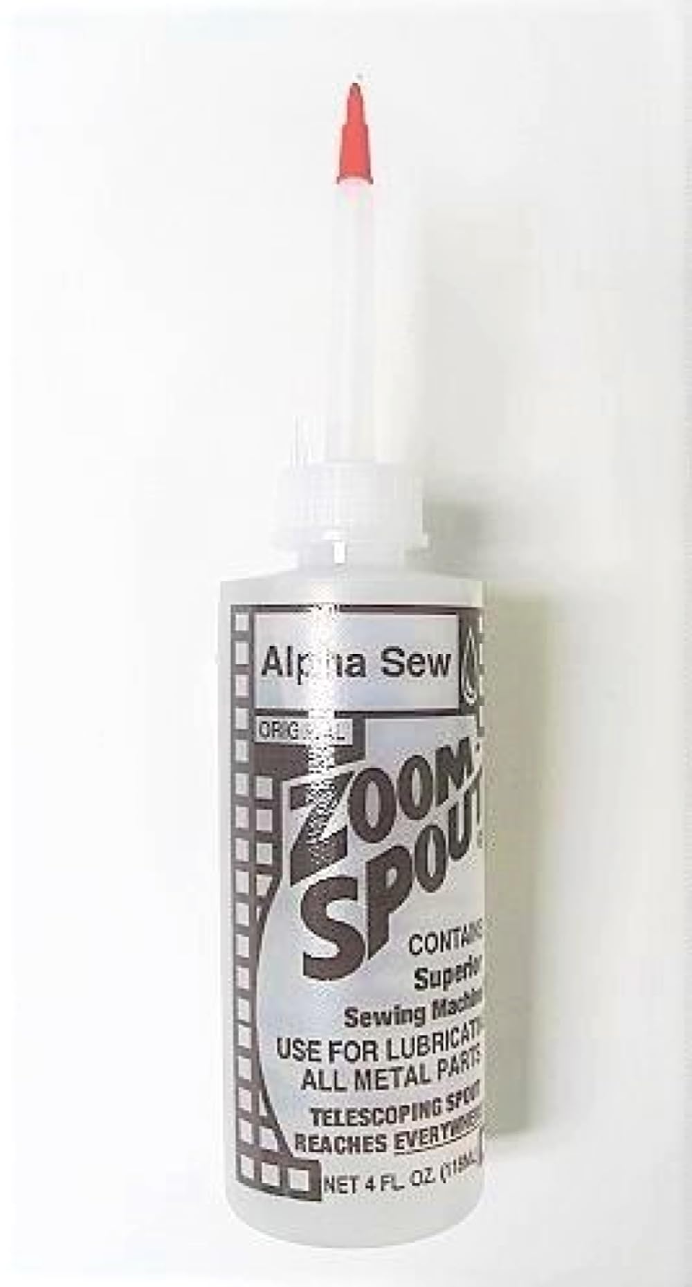 New Zoom-Spout Sewing Machine Oil, 4 Fluid Ounces Net, S1749, for All Sewing Machines, Spout Extends to 9 1/4" in Length