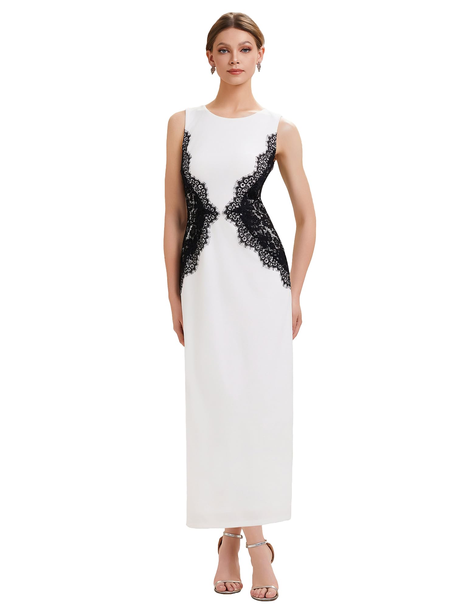 Ever-Pretty Robe de Soirée Chic Encolure Ronde sans Manche Tricot Maxi Robe Fourreau EE02671