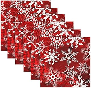 Christmas Cloth Napkin Christmas Red Pattern With Snowflakes Flower Cloth Napkin Set of 6 Washable Reusable Polyester Table Napkins for Family Dinner, Party